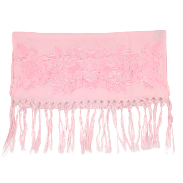 Rebozo craft pink 100% linen Yucatecan embroidery with hand 2.1 meters