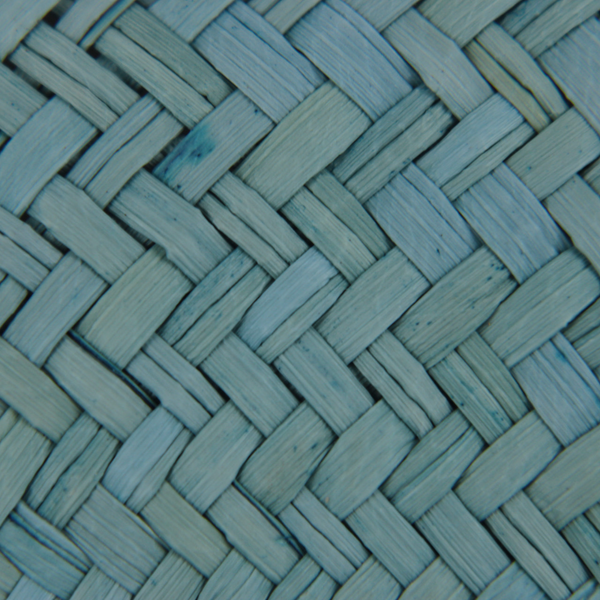 Light blue artisanal fan Palma Jipijapa with wooden handle