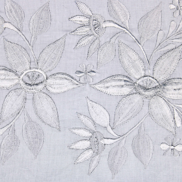 Rebozo Chal Artesanal Gris Perla 100% Lino Bordado Yucateco a mano 2.1 metros