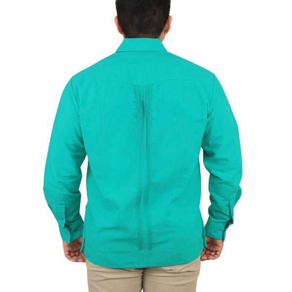 Guayabera Bordada Yucateca Verde Jade Modelo Colibrí Manga Larga para Hombre