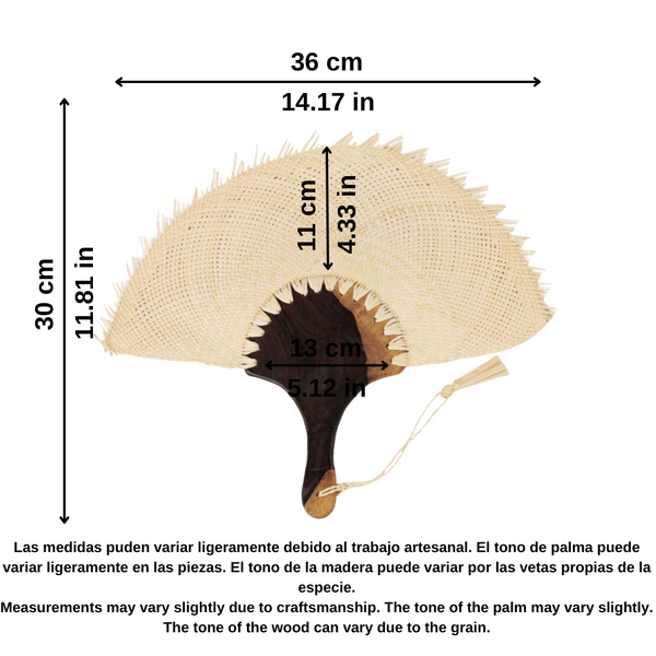 Abanico Artesanal Beige Paleta Palma Jipijapa con Mango de Madera