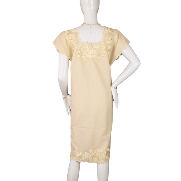 Vestido Huipil Beige Bordado en Ambos Lado a Mano Yucateco Modelo Alitzel para Mujer