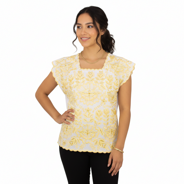 Blusa Artesanal Yucateca Bordada a Mano Modelo Aurora para Mujer