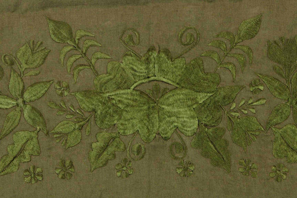 Rebozo Chal Artesanal Verde Olivo 100% Lino Bordado Yucateco a mano 2.1 metros