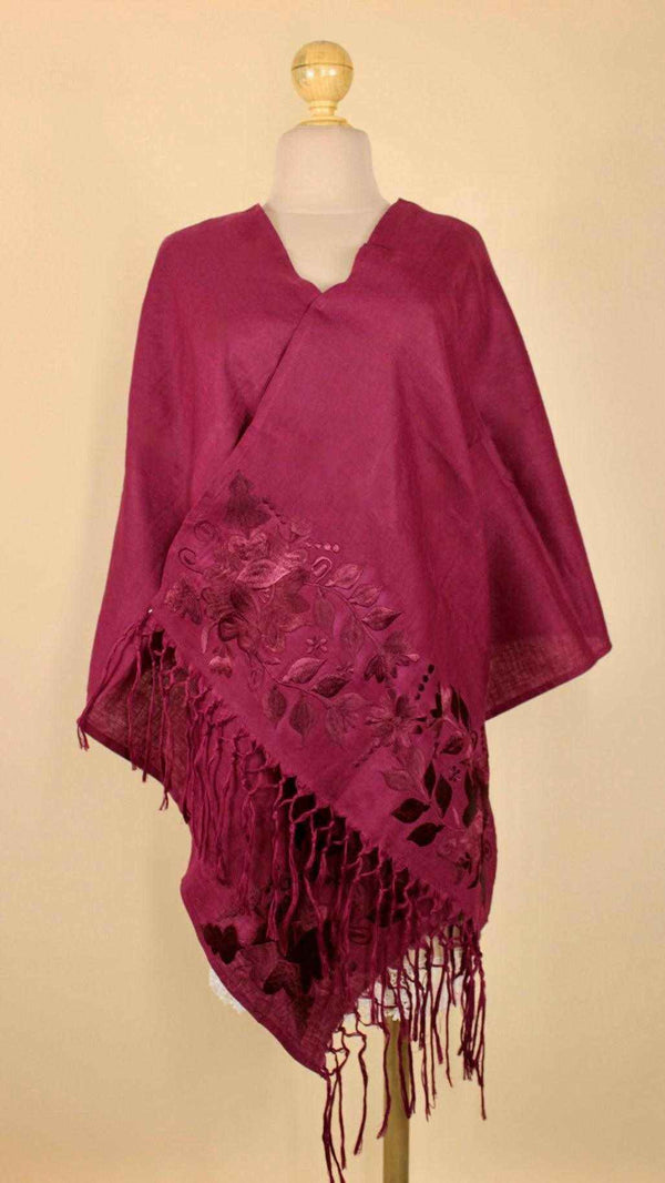 Rebozo chala artisanal wine 100% and hand -boiled embroidery linen 2.1 meters