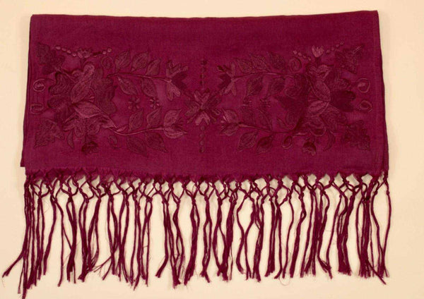 Rebozo chala artisanal wine 100% and hand -boiled embroidery linen 2.1 meters