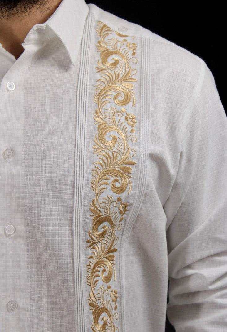 Guayabera Yucateca Blanca Lino Modelo Branch Manga LargaTeya Artesanal
