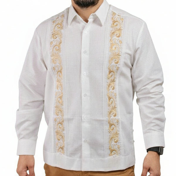 Guayabera Yucateca Blanca Lino Modelo Branch Manga Larga