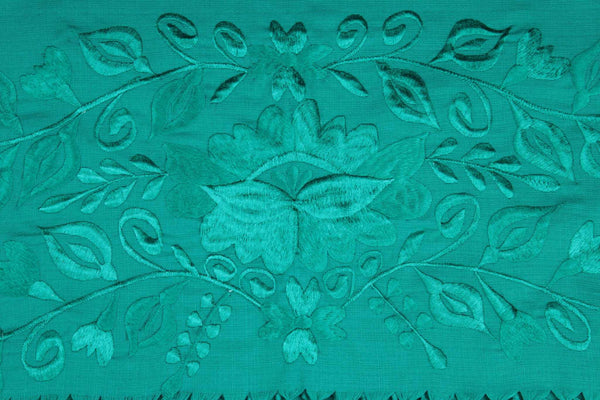 Rebozo Chal Artesanal Verde Jade Lino Bordado Yucateco A Mano Elegante
