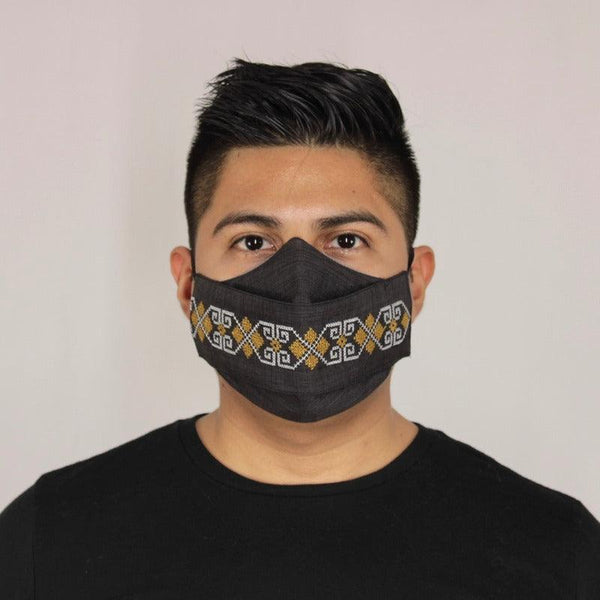 Cubrebocas Lino En Triple Capa C/ Filtro Gris Oscuro Unisex - Teya Artesanal