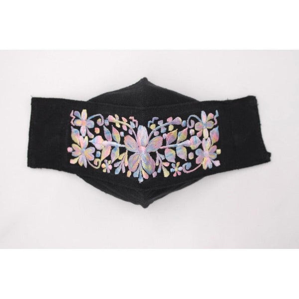 Cubrebocas Lino Triple Capa C/ Filtro Negro Y Plata Dama - Teya Artesanal