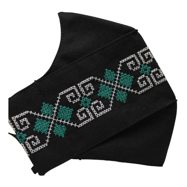 Cubrebocas Lino Triple Capa C/ Filtro Negro Y Verde Unisex - Teya Artesanal