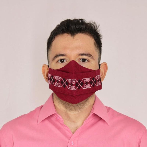 Cubrebocas Lino En Triple Capa C/ Filtro Rojo Unisex