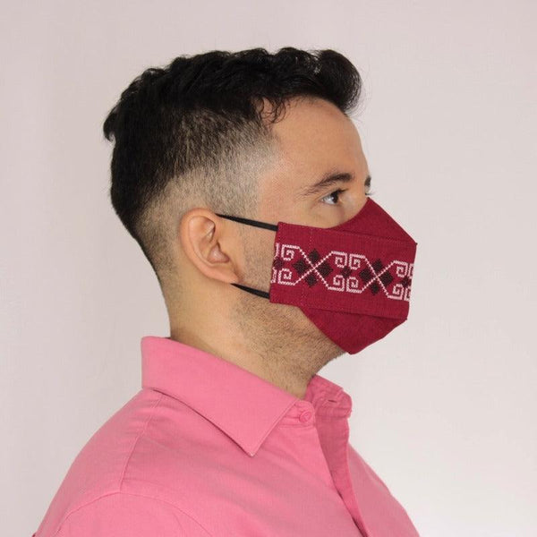 Cubrebocas Lino En Triple Capa C/ Filtro Rojo Unisex