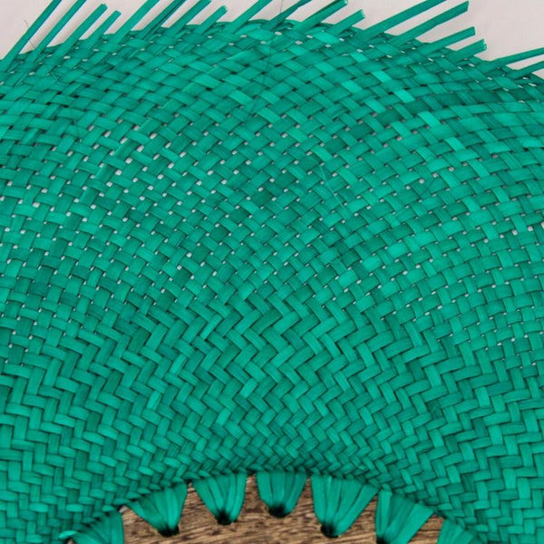 Abanico Artesanal Verde Esmeralda Palma Jipijapa A Mano Madera Ciricote - Teya Artesanal