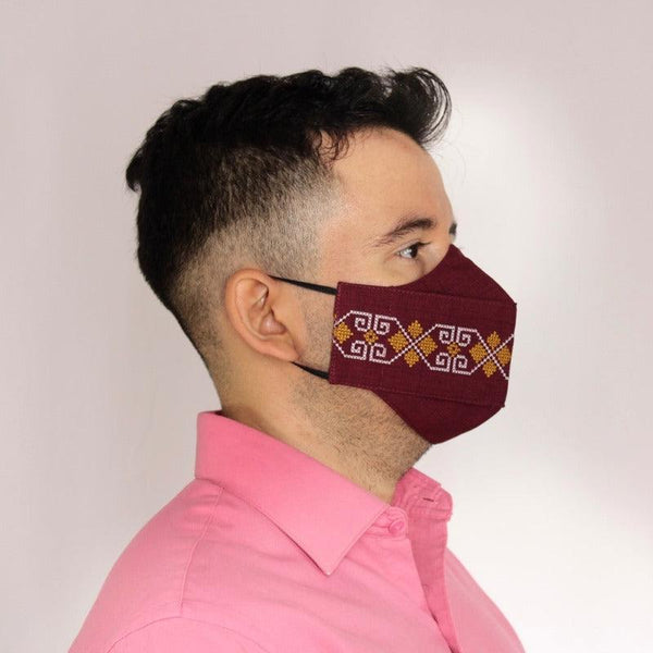 Cubrebocas Lino En Triple Capa C/ Filtro Vino Unisex