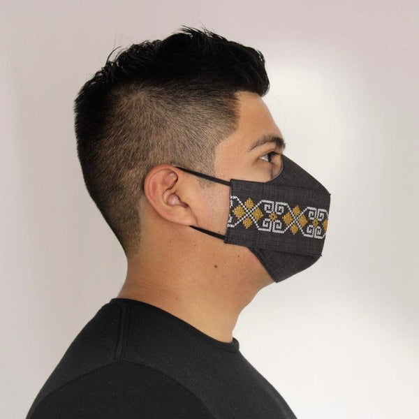 Cubrebocas Lino En Triple Capa C/ Filtro Gris Oscuro Unisex - Teya Artesanal