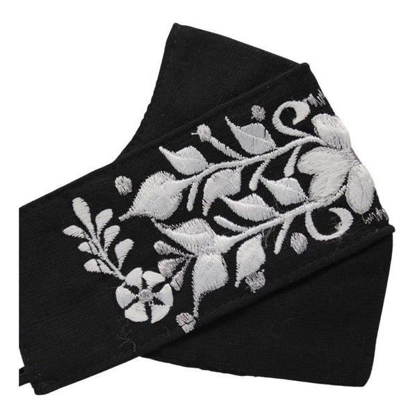 Cubrebocas Lino Triple Capa C/ Filtro Negro Y Plata Dama - Teya Artesanal