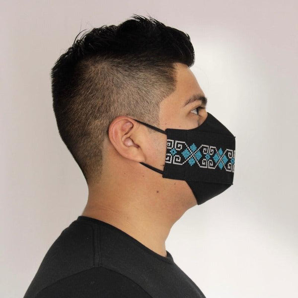 Cubrebocas Lino Triple Capa C/ Filtro Negro Y Azul Unisex - Teya Artesanal