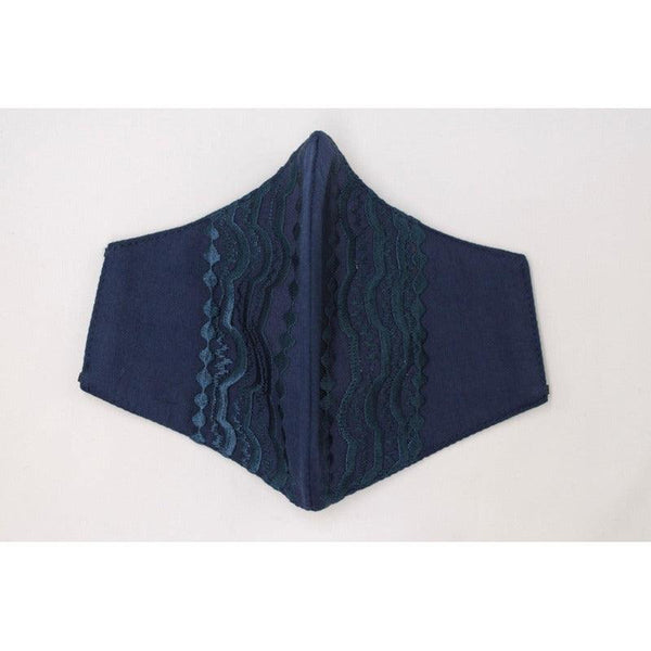 Cubrebocas Azul Triple Capa C/ Filtro Bordado Vertical - Teya Artesanal