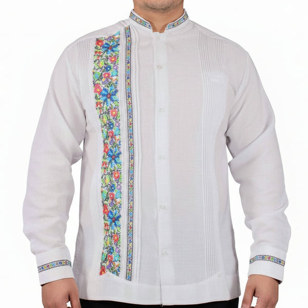 Guayabera Yucateca Blanca De Lino Modelo Montejo Manga Larga