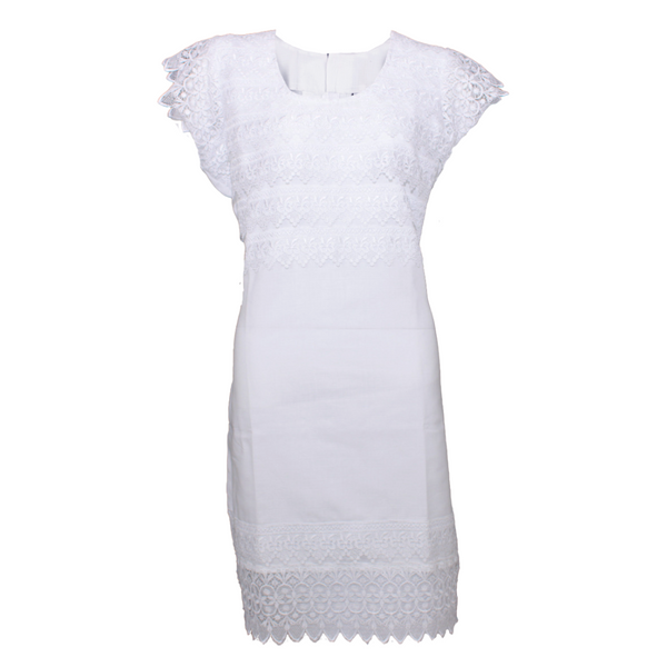 Vestido Blanco con Encaje Inglés para Mujer