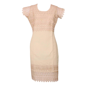 Vestido Beige Con Encaje Manga Corta Para Mujer