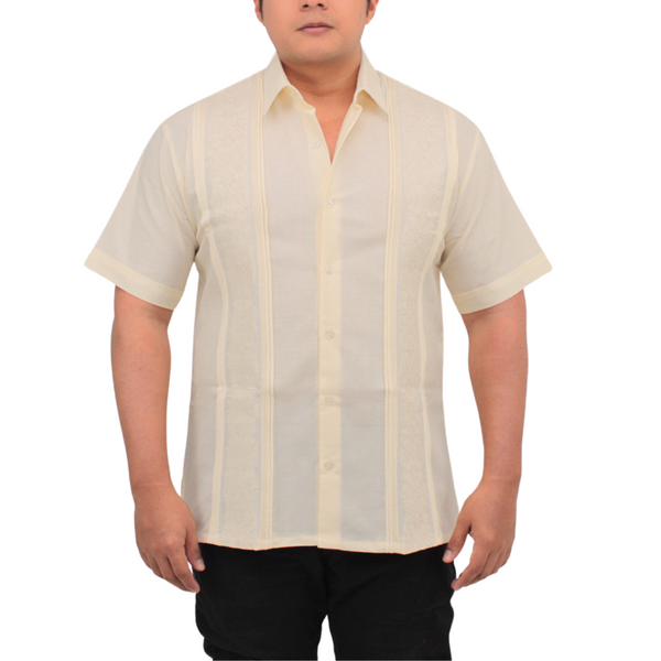 Guayabera Yucateca Beige Modelo Itzaes Manga Corta para Hombre