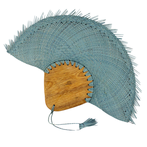 Handcrafted Bluish Gray Palm Jipijapa Fan with Triangle Wooden Handle