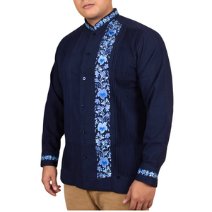 Snacing Blue Embroidered Blue Guayabera Model Humm Sleeve for Men