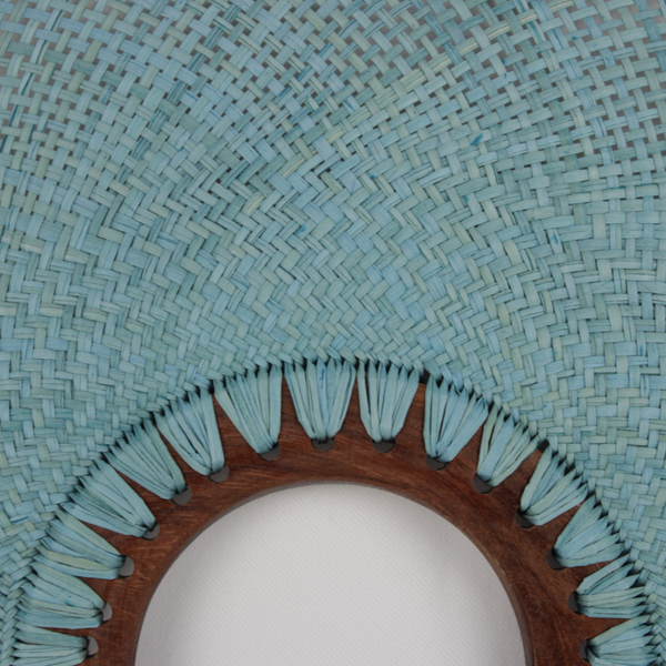 Handcrafted Sky Blue Palm Jipijapa Fan with Wooden Handle