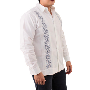 Blanca Yucateca Embroidered Guayabera Model Kukulkán Long Sleeve For Men