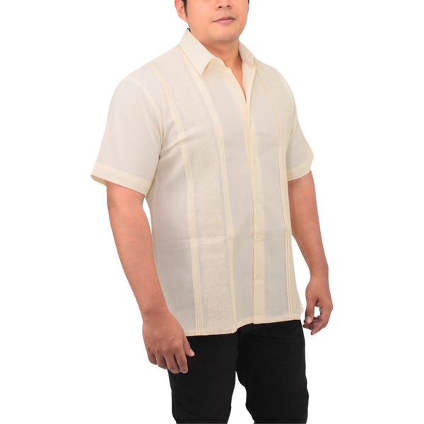 Guayabera Yucateca Beige Modelo Itzaes Manga Corta para Hombre