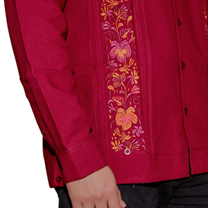 Yucateca Embroidered Guayabera Wine Humm Sleeve Model for Men