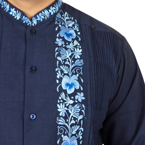 Snacing Blue Embroidered Blue Guayabera Model Humm Sleeve for Men