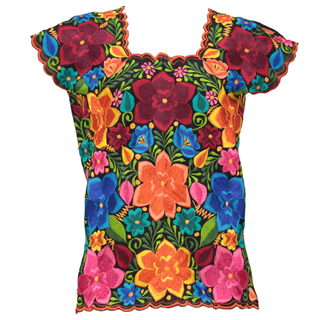 Yucatecan artisanal blouse embroidered on both sides black frida model for  women