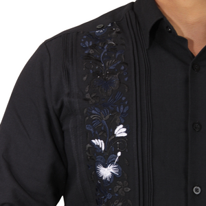 Black Embroidered Yucateca Guayabera Model Model Long Sleeve For Men