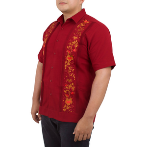 Blue Embroidered Yucateca Guayabera Steel Colibrí Model Short Sleeve For Men