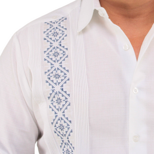 Blanca Yucateca Embroidered Guayabera Model Kukulkán Long Sleeve For Men