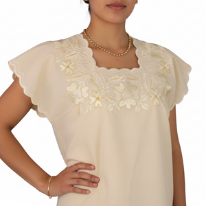 Huipil Beige embroidery on both Yucatecan side alitzel model for women