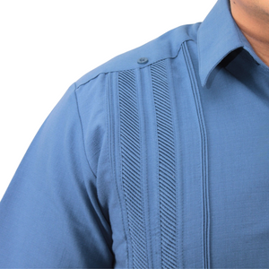 Blue Embroidered Yucateca Guayabera Steel Colibrí Model Short Sleeve For Men