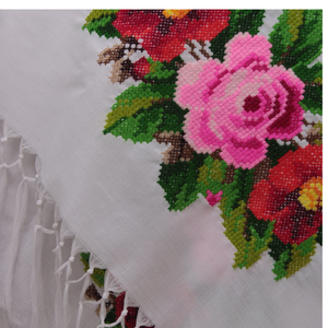 Rebozo Chal Artesanal Yucateco 100% Bordado a Mano en Punto de Cruz 2 metros (SOBREPEDIDO)