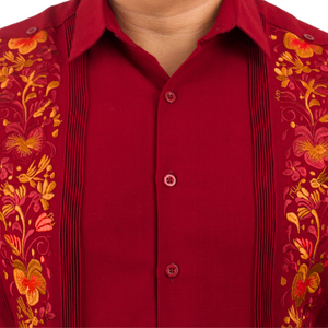 Blue Embroidered Yucateca Guayabera Steel Colibrí Model Short Sleeve For Men