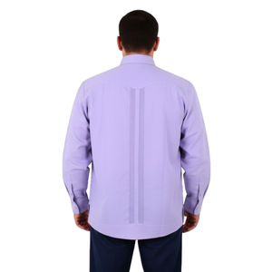 Guayabera Bordada Yucateca Lila Modelo Colibrí Manga Larga Para Hombre