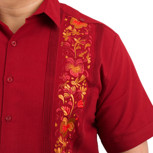 Blue Embroidered Yucateca Guayabera Steel Colibrí Model Short Sleeve For Men