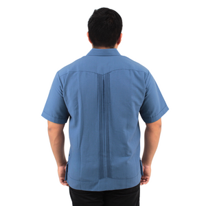Blue Embroidered Yucateca Guayabera Steel Colibrí Model Short Sleeve For Men