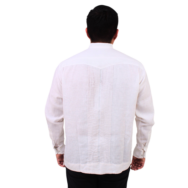 Guayabera 100% Lino Bordada Yucateca Blanca Modelo Uxmal Manga Larga para Hombre