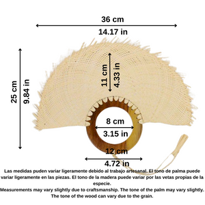 Abanico Artesanal Beige Palma Jipijapa con Mango de Madera Hecho a Man