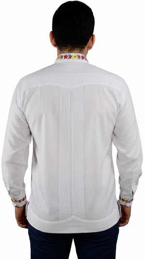 Multicolor White Embroidered Yucateca Guayabera Men's Long Sleeve Model Model