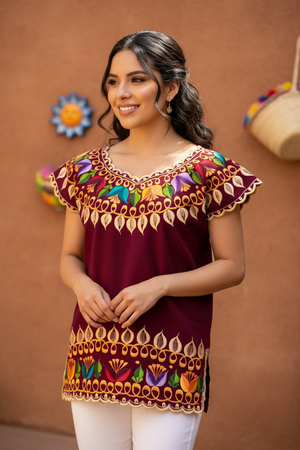 Yucatecan artisanal blouse hand embroidered Regina Model for Women